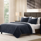 Stonewashed Cotton Velvet Quilt - Navy