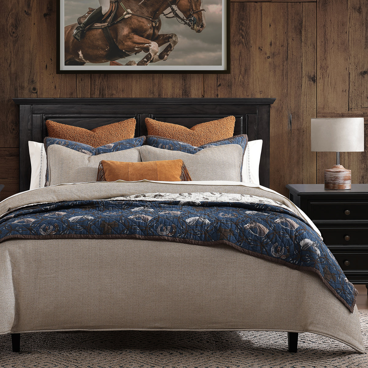 Saratoga equestrian bedding in a heritage-inspired room