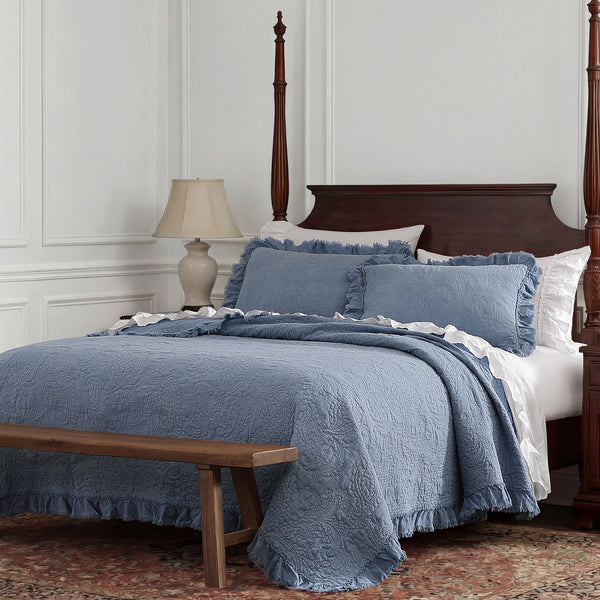 Sadie Stonewashed Paisley Ruffled Quilt Set