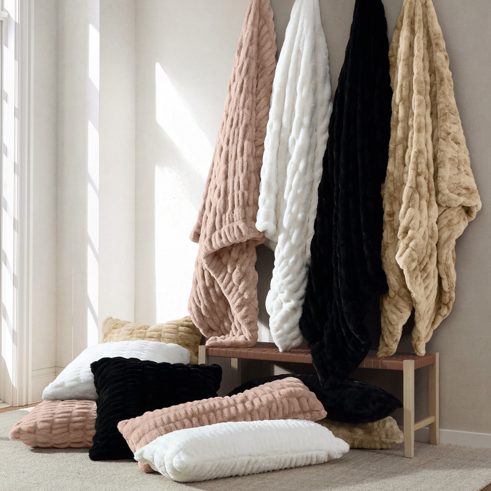 Ruched Rabbit Double-Sided Throw | HiEnd Accents