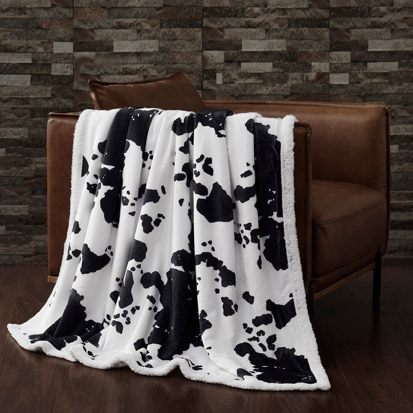 Elsa Cowhide Campfire Sherpa Throw Black