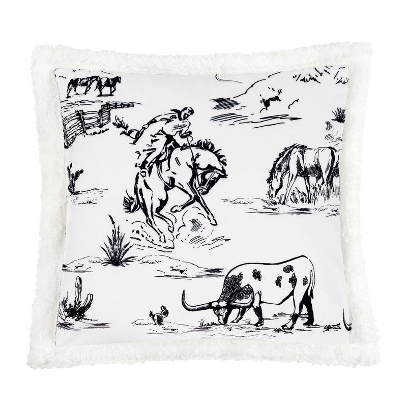 Ranch Life Western Toile Campfire Sherpa Pillow Black