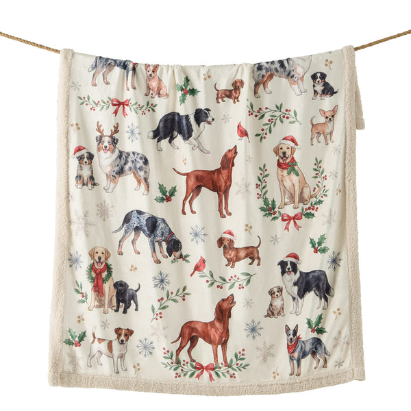 Christmas Dogs Campfire Sherpa Throw