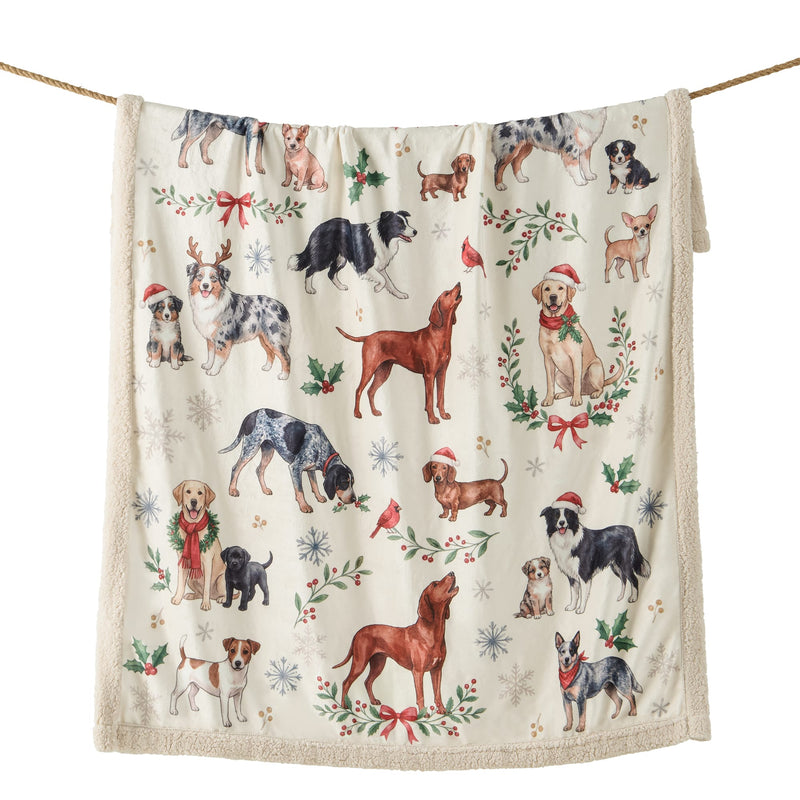 Christmas Dogs Campfire Sherpa Throw