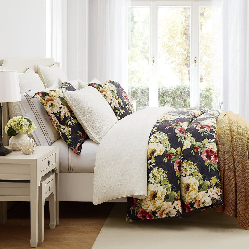 Peony Washed Linen Bedding Set Comforter Set / Super Queen / Charcoal Comforter / Duvet Cover