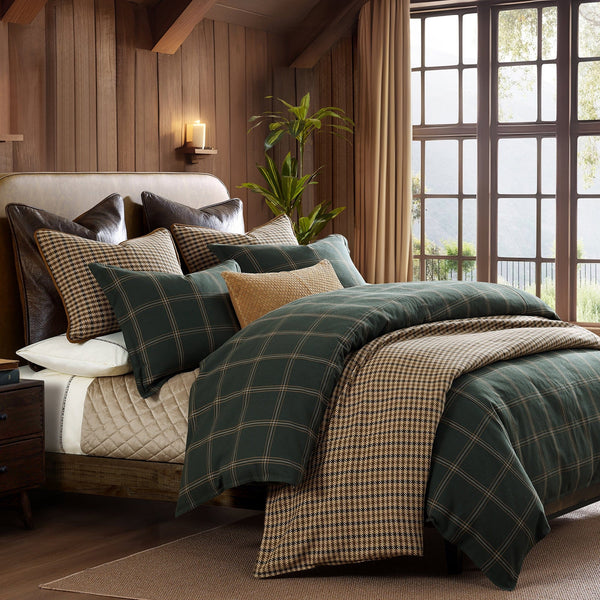 Windowpane Plaid Bedding Set Comforter Set / Super Queen / Hunter Green Comforter / Duvet Cover