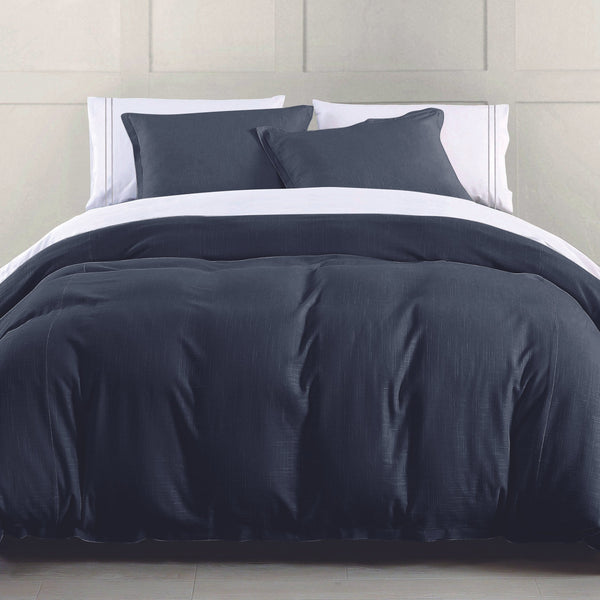 Hera Washed Linen Flange Duvet Cover, Super Queen, Navy Comforter Set / Super Queen / Navy Comforter / Duvet Cover