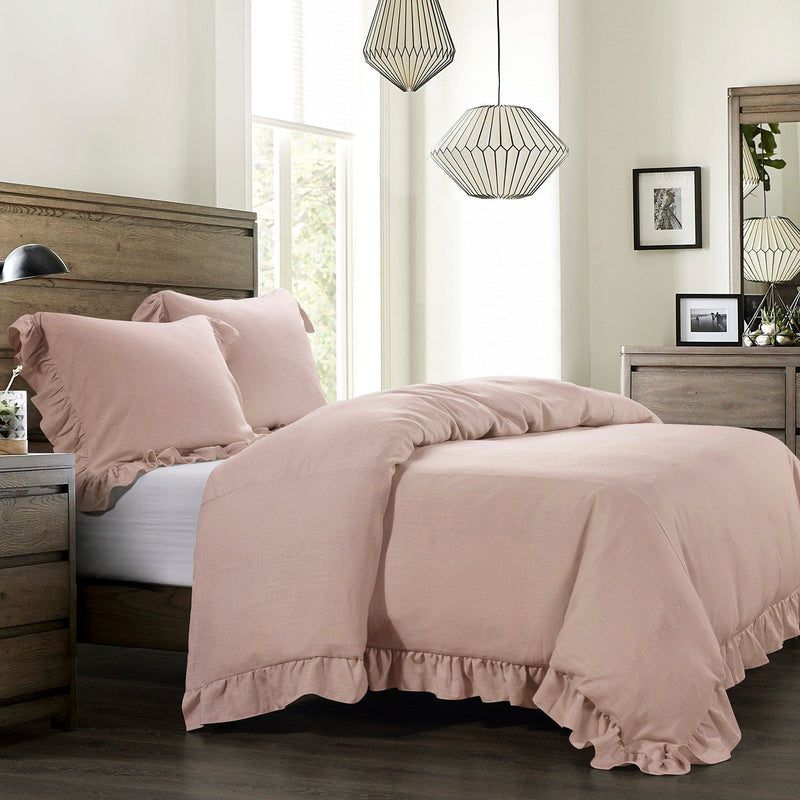 Lily Washed Linen Ruffled Bedding Set Comforter / Duvet Cover