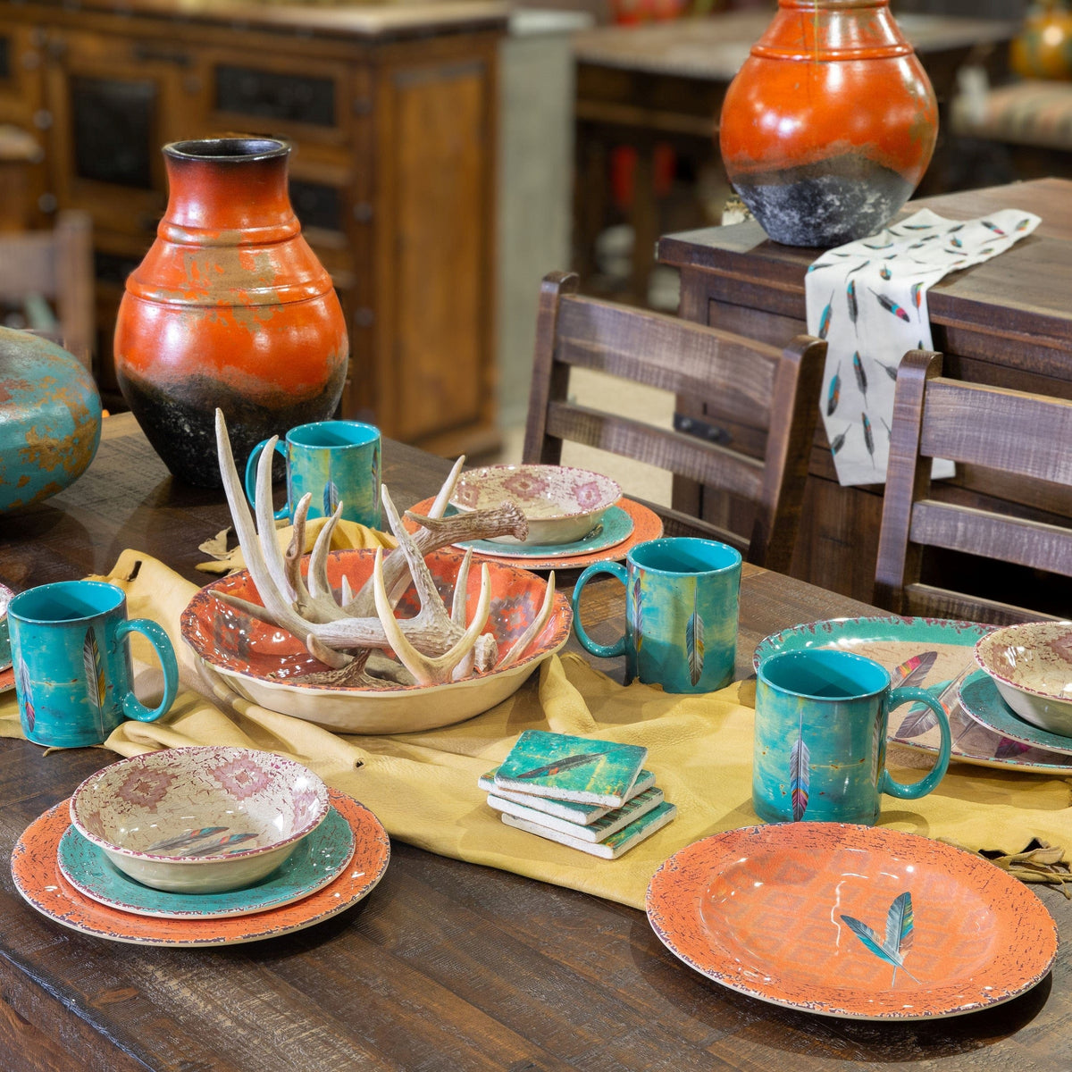 HiEnd Accents Feather 14pc Melamine Dinnerware Set
