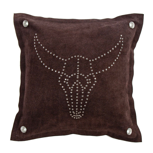 Flanged Studded Cowskull Leather Pillow