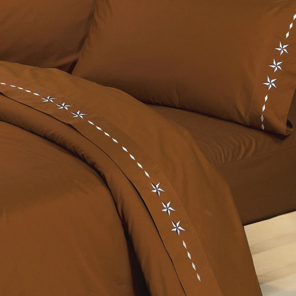 Embroidered Star Sheet Set, California King Full / Copper