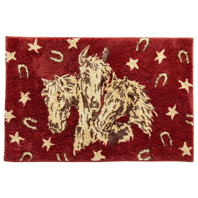 Patchwork Bandana Red Horses Jacquard Bath & Kitchen Rug