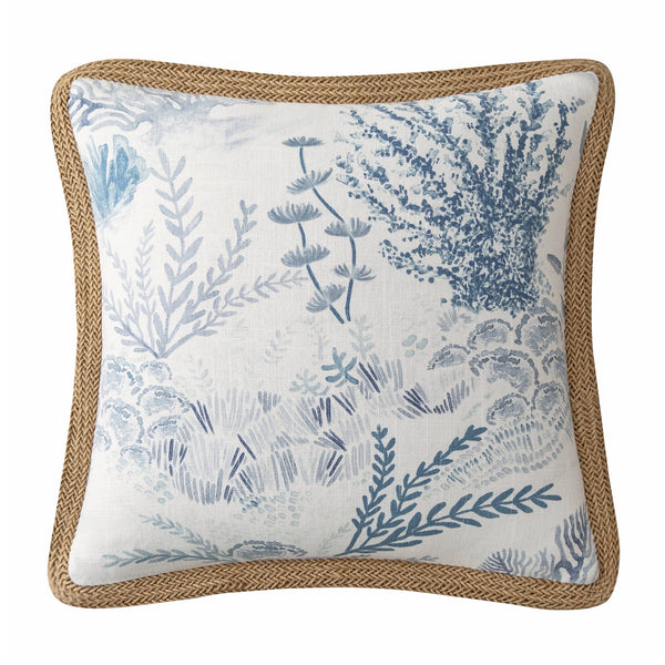 Oceania Jute Trim Square Pillow Blue Pillow