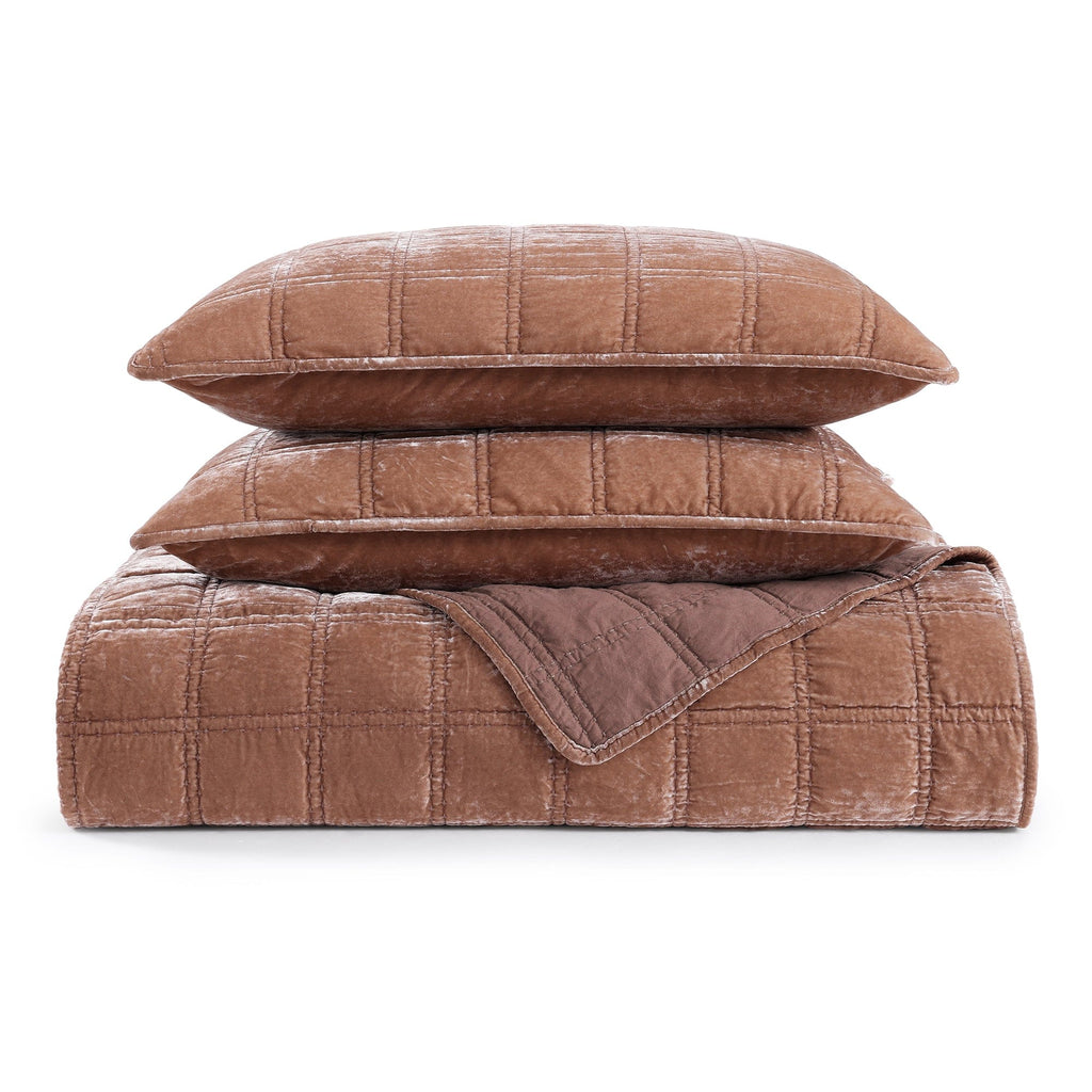 Double Boxed Stella Faux Silk Double Box Stitch Quilt Set | HiEnd Accents