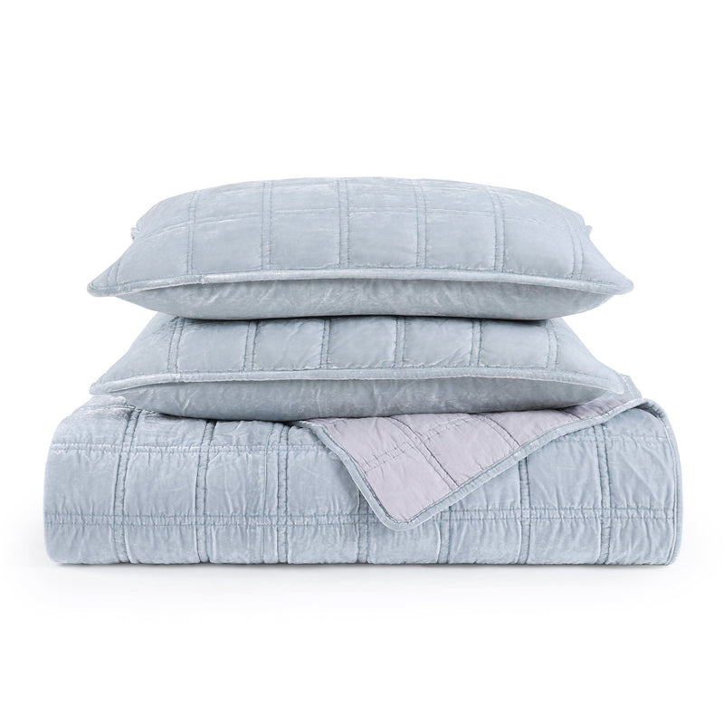 Stella Faux Silk Velvet Double Box Stitch Quilt Set Quilt