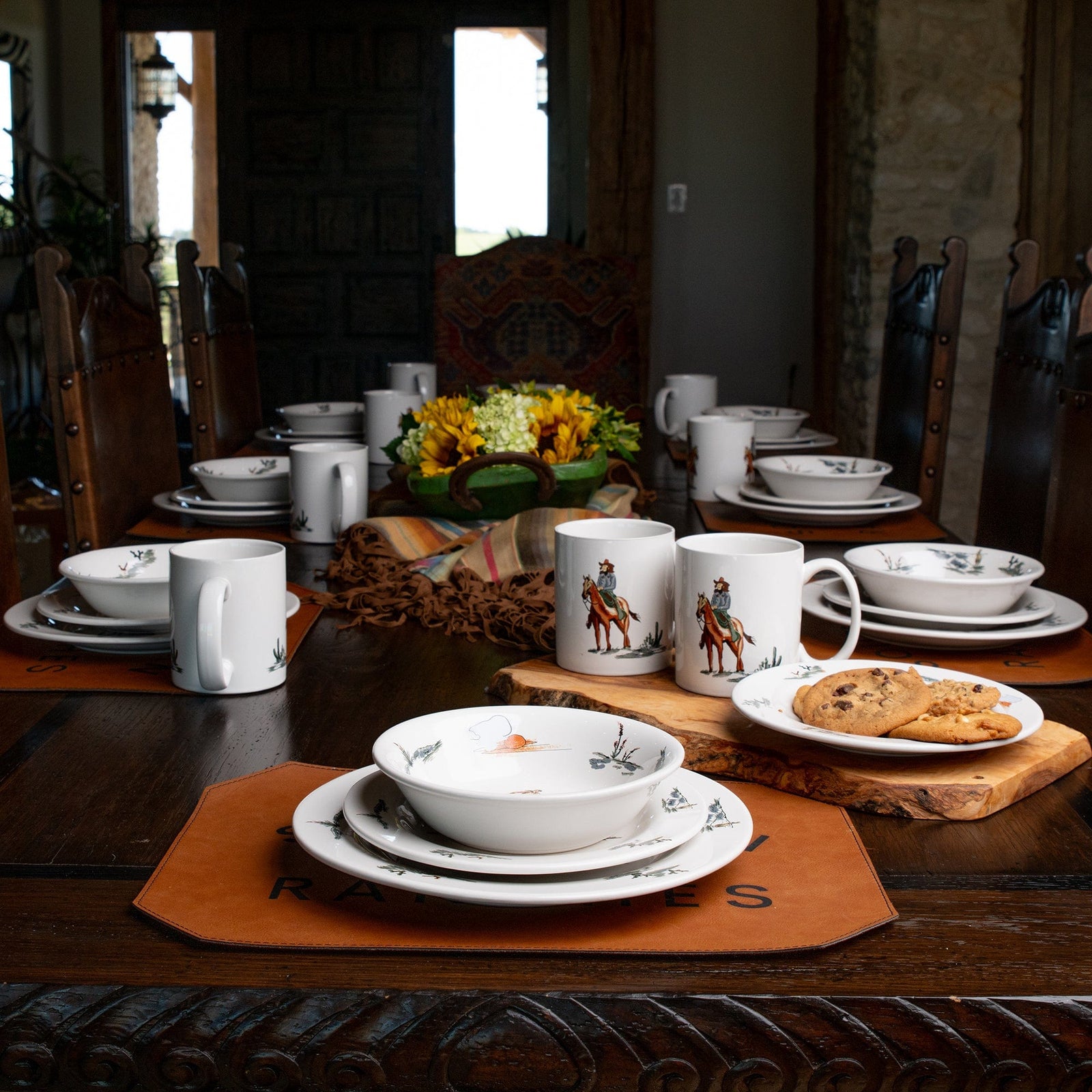 Ranch Life 16PC Ceramic Dinnerware Set, Duffle Bag | HiEnd Accents