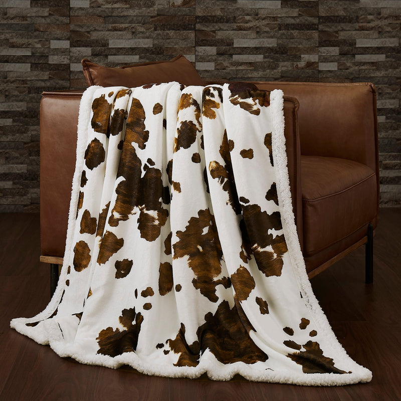 Elsa Cowhide Campfire Sherpa Throw Brown Throw