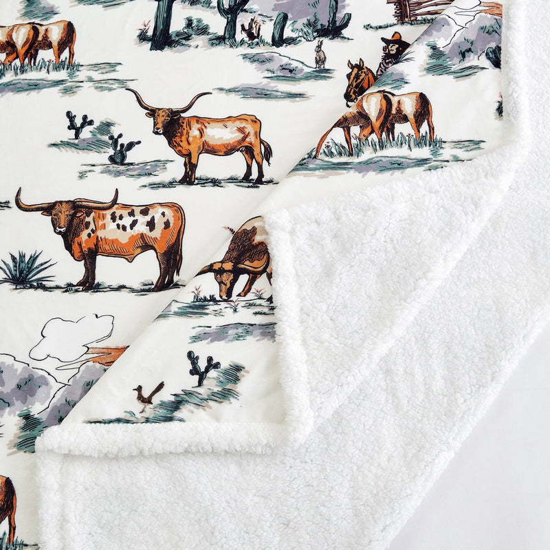 Ranch Life Western Toile Campfire Sherpa Throw Throw