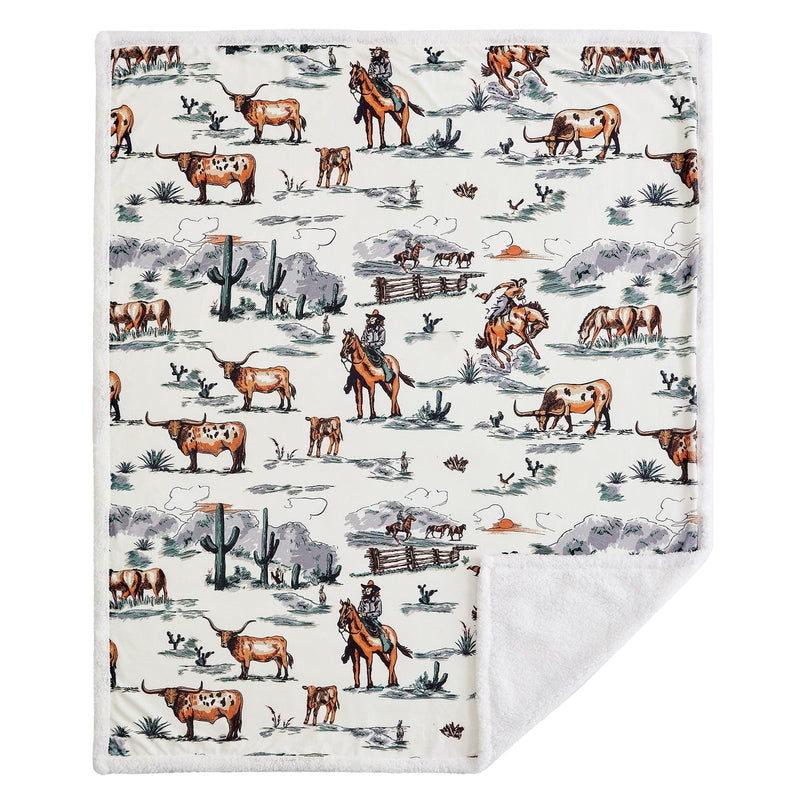 Ranch Life Western Toile Campfire Sherpa Throw Throw