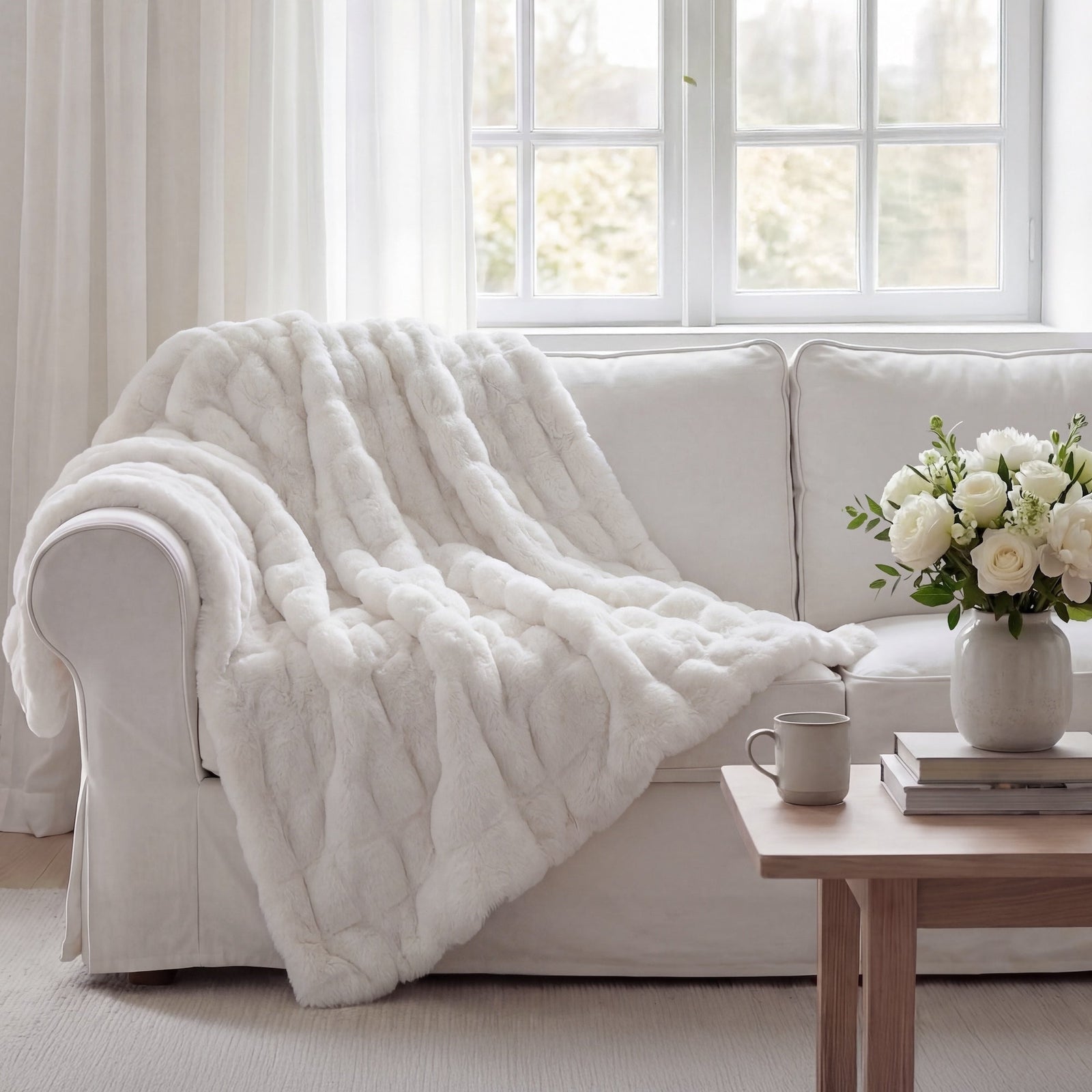 Ruched Rabbit Double-Sided Throw | HiEnd Accents