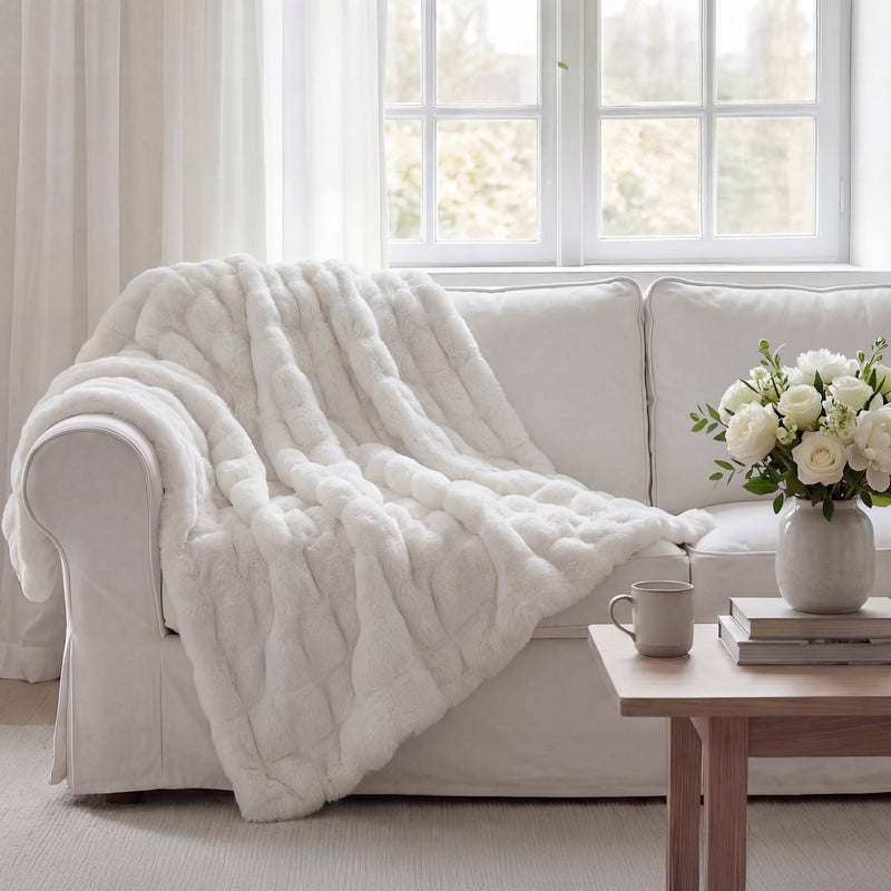Ruched Rabbit Double-Sided Throw | HiEnd Accents