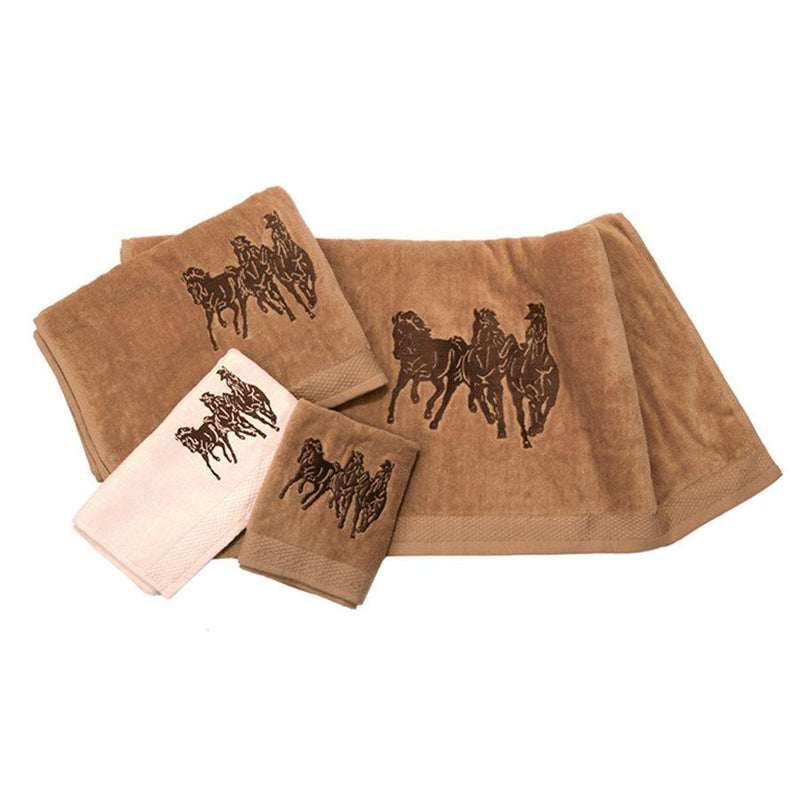 3 PC 3-Horse Embroidered Towel Set, Mocha Bath Towel