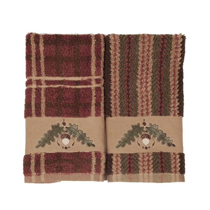 Acorn Embroidered 3PC Towel Set, Plaid Bath Towel