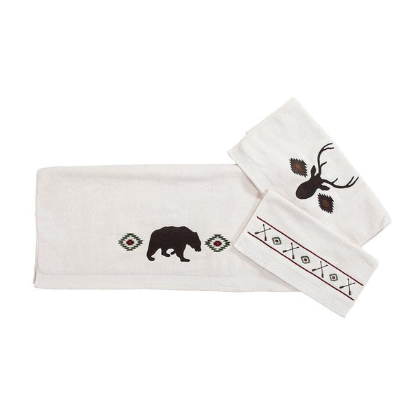 Aztec Bear 3PC Towel Set, Cream Bath Towel