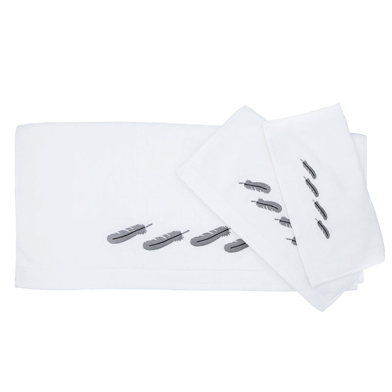 Feather 3-PC Embroidery Towel Set, White Bath Towel