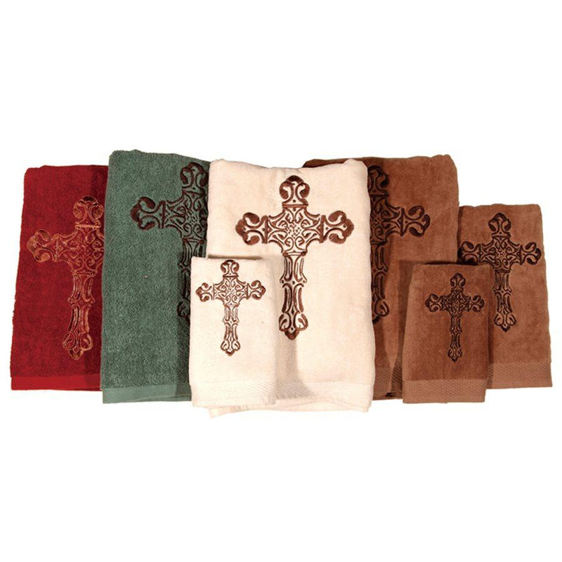 Embroidered Cross 3PC Towel Set Mocha Bath Towel