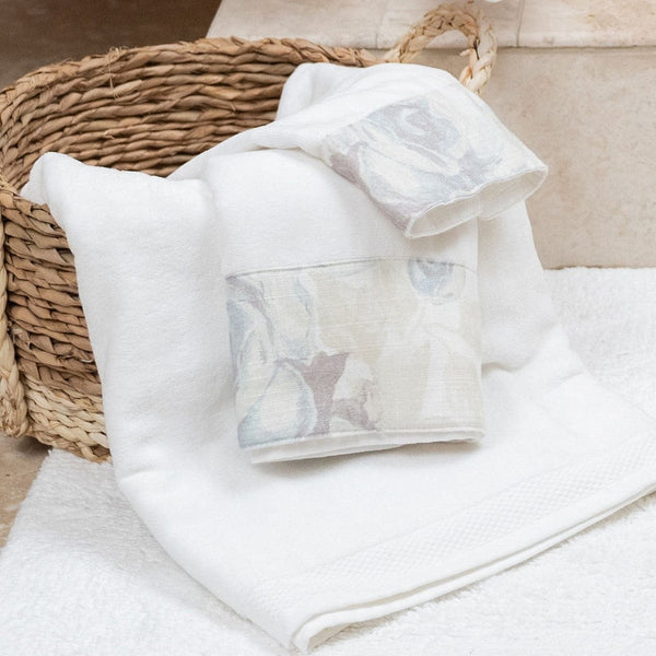 Rosaline Linen Towel Set, White Bath Towel