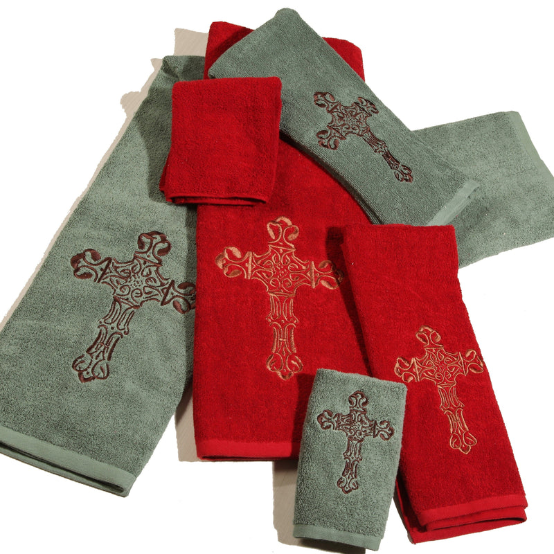Embroidered Cross 3PC Towel Set Turquoise Bath Towel