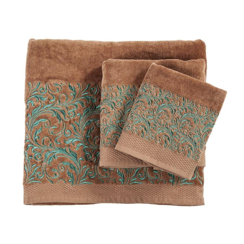 HiEnd Accents Wyatt Mocha Turquoise Scroll Bath Towels Set of 3