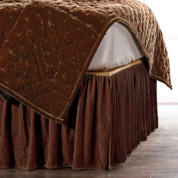 Stella Faux Silk Velvet Bed Skirt King / Copper Brown Bed Skirt