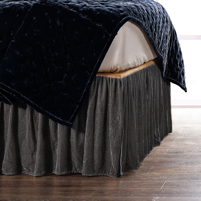 Stella Faux Silk Velvet Bed Skirt Queen / Dark Slate Bed Skirt