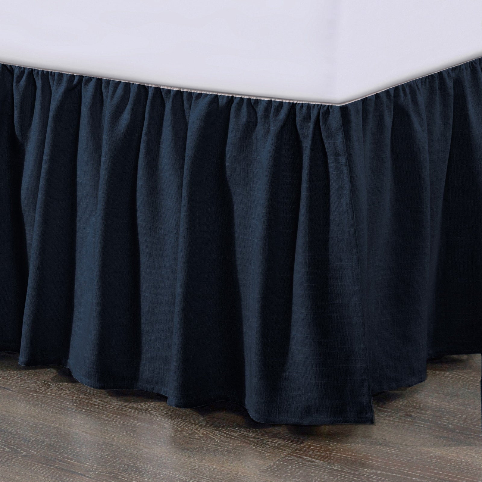 HiEnd Accents Lily Washed Linen Gathered Bed Skirt Queen Navy