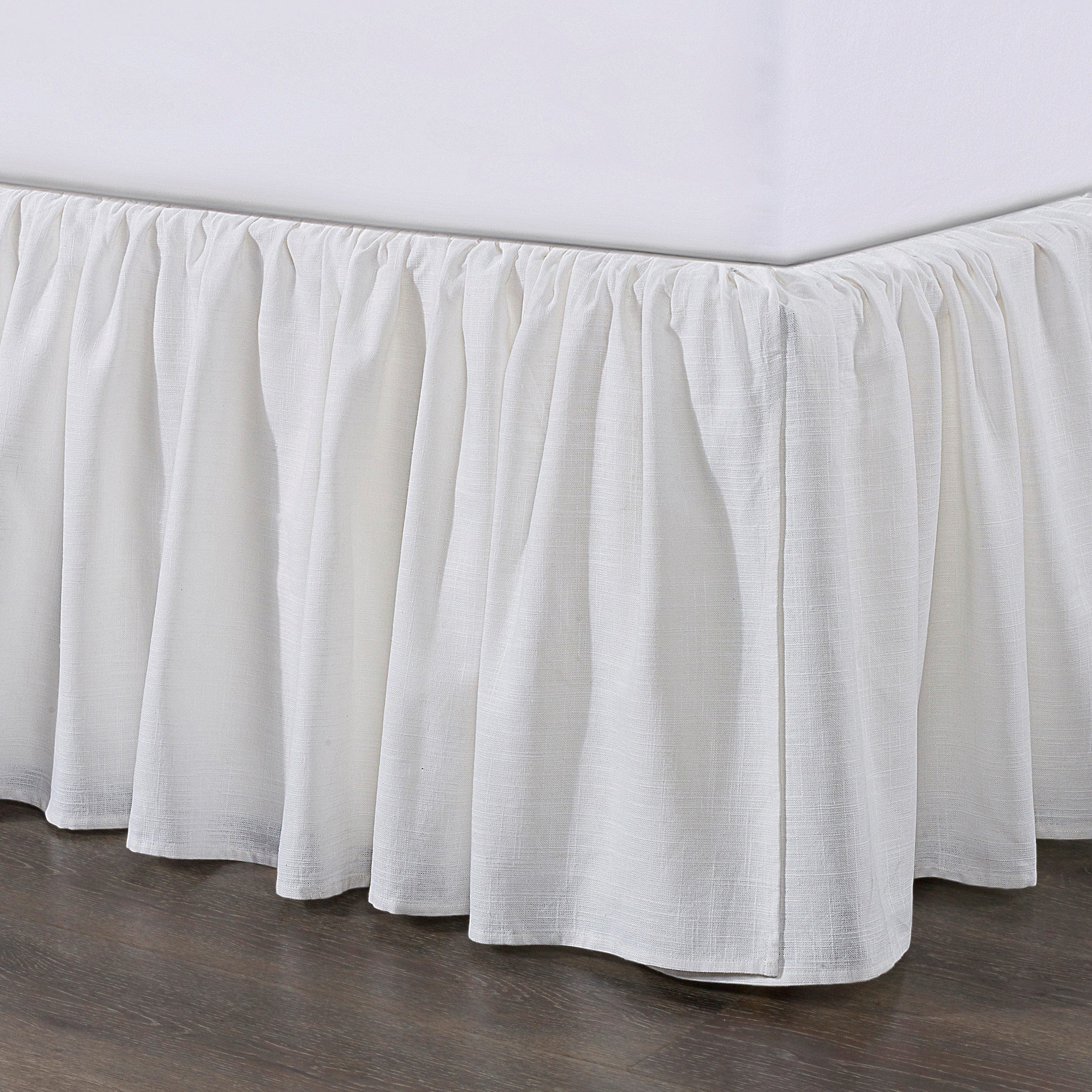 Queen Size Lily Washed Linen Gathered Bed Skirt in Light Tan