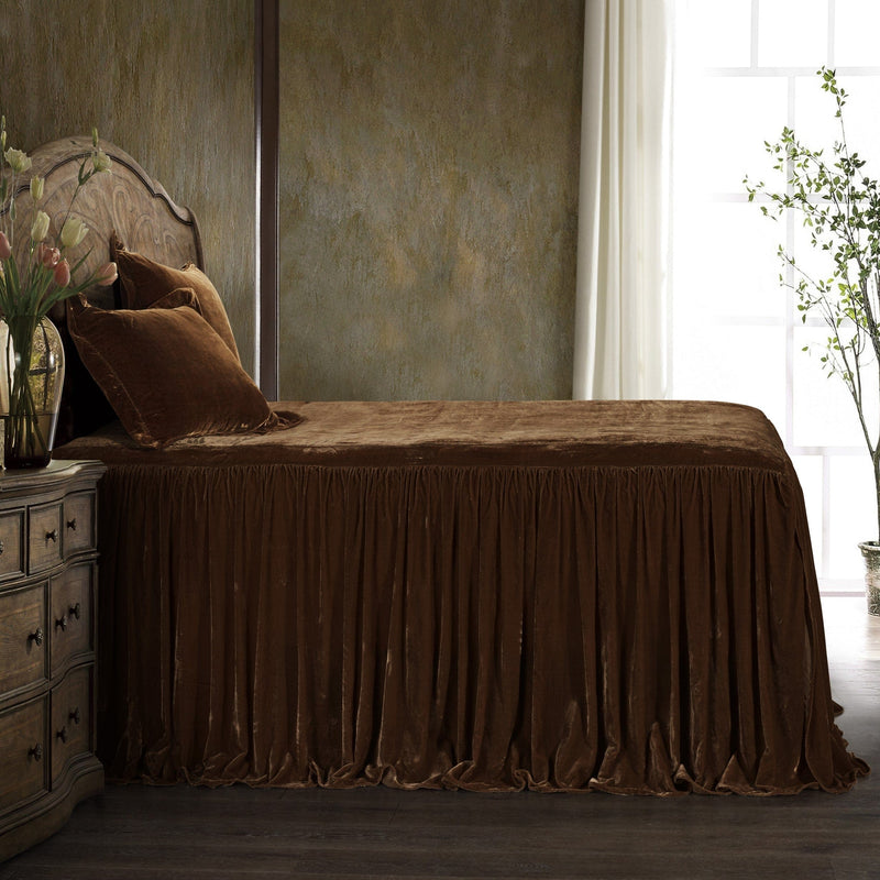 Stella Faux Silk Velvet Bedspread Set Queen / Copper Brown Bedspread