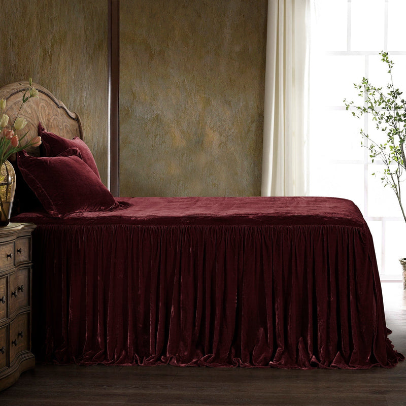 Stella Faux Silk Velvet Bedspread Set Queen / Garnet Red Bedspread
