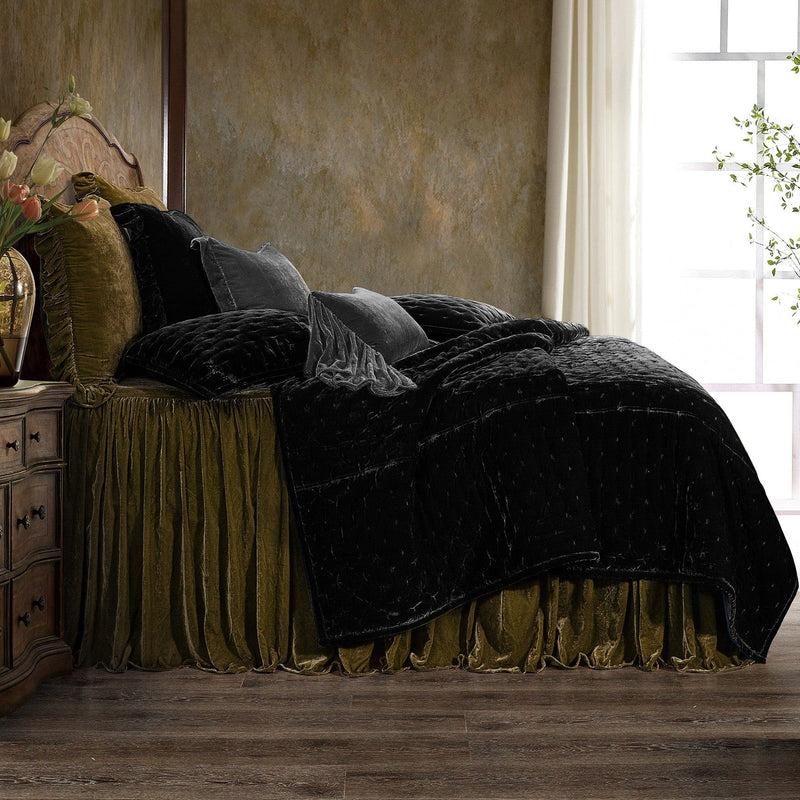 Stella Faux Silk Velvet Bedspread Set Queen / Green Ochre Bedspread
