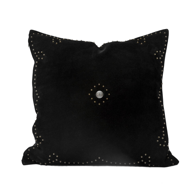 Western Suede Antique Silver Concho & Studded Pillow Black