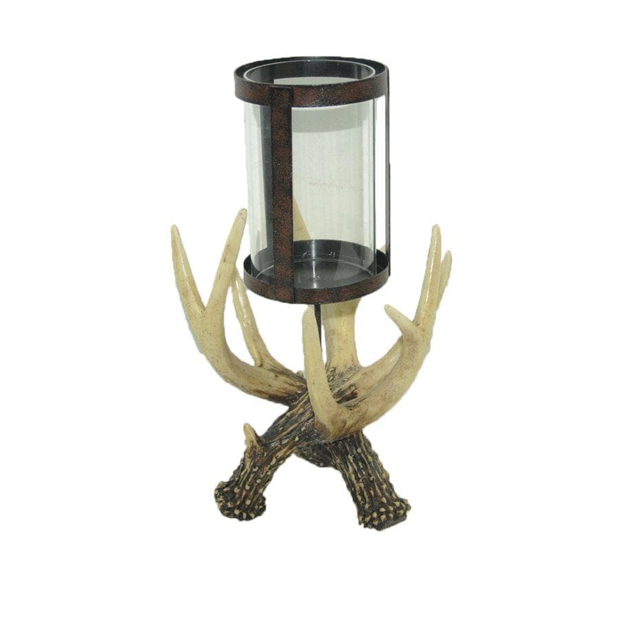 Antler Pillar Candle Holder w/ Glass Hurricane HiEnd Accents