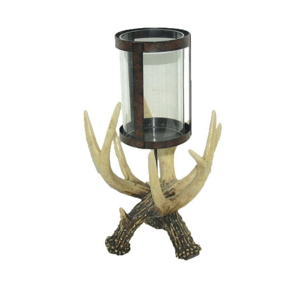 Antler Pillar Candle Holder w/ Glass Hurricane Candle Holder