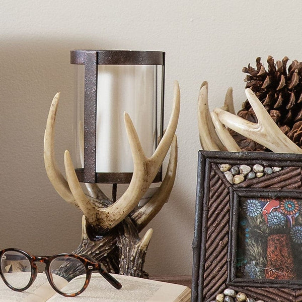 Antler Pillar Candle Holder w/ Glass Hurricane Candle Holder