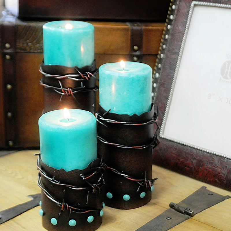 Barbwire & Turquoise Pillar Candle Holder (Set of 3) Candle Holder