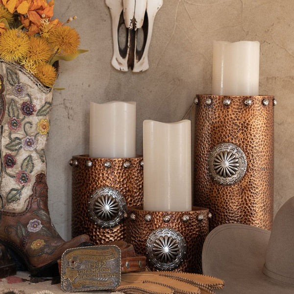 Faux Hammered Copper w/ Concho Candle Holder (3-PC Set) Candle Holder