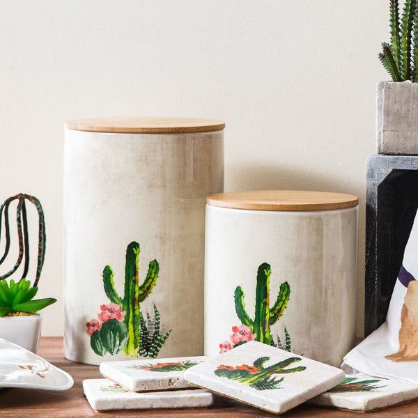 Succulent Design 2PC Canister Set Canister