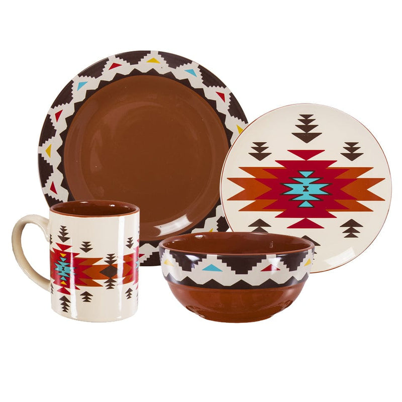 Del Sol Aztec  Dinnerware Set, 16 PC Ceramic Dinnerware