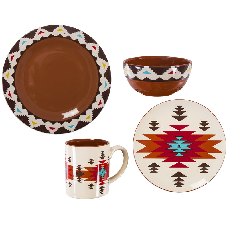 Del Sol Aztec  Dinnerware Set, 16 PC Ceramic Dinnerware