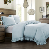Lily Washed Linen Ruffled Bedding Set Comforter Set / Super King / Light Blue Comforter / Duvet Cover